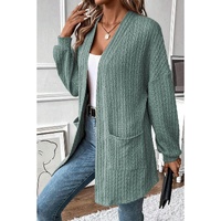 Canton Textured Knit Side Pockets Open Front Cardigan - M thumbnail