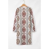 Brown Western Aztec Printed Open Front Long Cardigan - L thumbnail