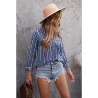 Azura Exchange Striped V Neck Pocket Long Sleeve Top - S thumbnail