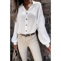 Azura Exchange Crinkled Cuffed Shirt with Turn-down Collar and V-Neck - L thumbnail