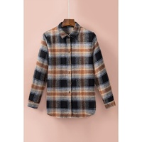 Black Oversize Rounded Hem Plaid Shacket with Slits - L thumbnail
