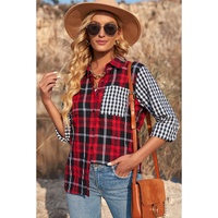 Azura Exchange Plaid Splicing Hit Color Pockets Long Sleeve Shirt - M thumbnail