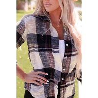 Azura Exchange Plaid Print Shirt with Distressed Raw Edge - M thumbnail