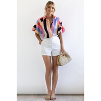 Azura Exchange Striped Puff Sleeve Buttoned Shirt - M thumbnail