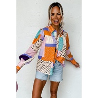 Azura Exchange Button Front Cuffed Sleeve Shirt with Mixed Print - M thumbnail