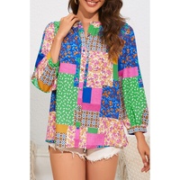 Azura Exchange Floral Patchwork Print Puff Sleeve Shirt - XL thumbnail