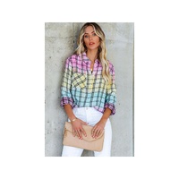 Azura Exchange Vibrant Tie Dye Plaid Button Up Shirt - L thumbnail