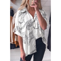 Beige Cheetah Print Buttoned Half Sleeve Shirt - L thumbnail