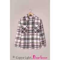 Azura Exchange Pink Geometric Plaid Print Pocketed Shacket - S thumbnail