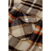 Orange Geometric Plaid Print Pocketed Shacket - L thumbnail