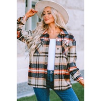 Azura Exchange Khaki Geometric Plaid Print Pocketed Shacket - M thumbnail