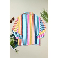 Orange Stripe Multicolor Drop Shoulder Loose Shirt - L thumbnail