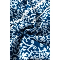 Blue Floral Ric-rac Patchwork Button Loose Fit Shirt - XL thumbnail
