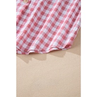 Pink Gingham Print Chest Pockets Buttoned Collared Shirt - L thumbnail