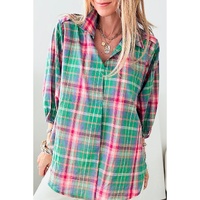 Green Checkered 3/4 Sleeve Collared Loose Fit Shirt - M thumbnail