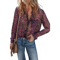 Grape Wine Polka Dot Printed Buttoned Casual Shirt - L thumbnail