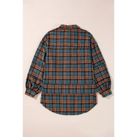 Green Plaid Long Sleeeve Side Split Distressed Hem Shirt - L thumbnail