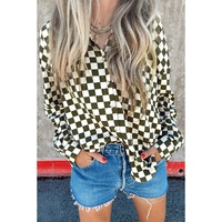 Green Checkerboard Printed Drop Shoulder Loose Casual Shirt - L thumbnail
