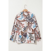 White Floral Print Balloon Sleeves Button Up Loose Casual Shirt - M thumbnail