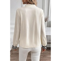Beige Floral Embroidered Stand Neck Buttoned Shirt - M thumbnail