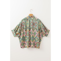 Dark Green Abstract Print Half Sleeve Button up Loose Shirt - M thumbnail