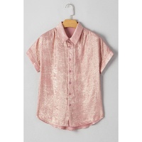 Delicacy Metallic Buttoned Loose Fit Short Sleeve Shirt - L thumbnail
