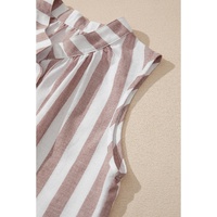 Khaki Stripe Casual Button Down Sleeveless Shirt - L thumbnail