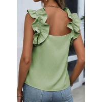 Smoke Green Solid Ruffle Trim Sleeveless Top - L thumbnail