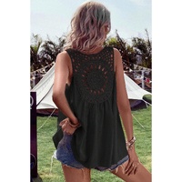 Black Bohemian Crochet Patchwork Sleeveless Tunic - M thumbnail