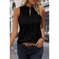 Black Lattice Textured Split Neck Tank Top - S thumbnail