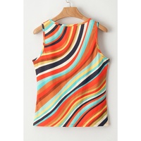Multicolour Wavy Striped Buttoned V Neck Tank Top - L thumbnail