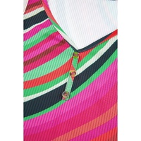 Purple Wavy Striped Buttoned V Neck Tank Top - L thumbnail