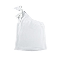 White Textured Bowknot One Shoulder Tank Top - L thumbnail
