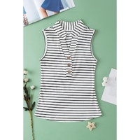 White Striped V Neck Buttoned Tank Top - XL thumbnail