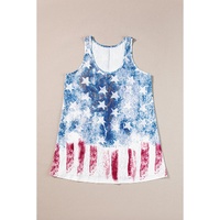 Blue Vintage Washed Flag Print Shift Tank Top - L thumbnail