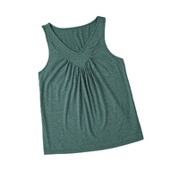 Mist Green V Neck Ruched Tank Top - S thumbnail