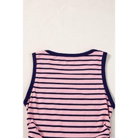 Black Stripe Contrast Round Neck Sleeveless Slim Top - L thumbnail