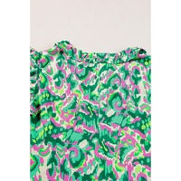 Green Abstract Print Ruffled Trim Tied Split Neck Tank Top - L thumbnail