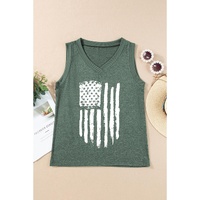 Mist Green Frayed American Flag Printed V Neck Tank Top - L thumbnail