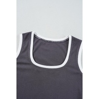 Carbon Grey Ribbed Knit Colorblock Edge U Neck Slim Fit Tank Top - L thumbnail