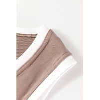Smoke Gray Ribbed Knit Colorblock Edge U Neck Slim Fit Tank Top - L thumbnail