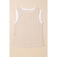 Oatmeal Floral Textured Crew Neck Tank Top - L thumbnail