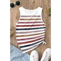 Red Stripe Rainbow Round Neck Tank Top - L thumbnail