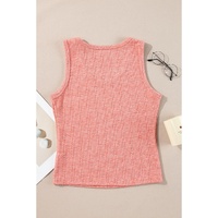 Fushia Solid Color Textured U Neck Slim Tank Top - L thumbnail