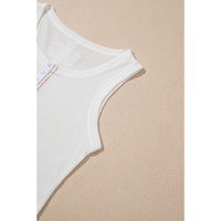 White Solid Color Waffle Knit Half Buttons Tank Top - S thumbnail