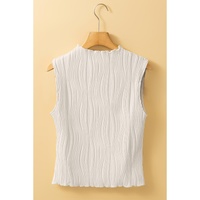White Solid Color Wavy Textured Round Neck Tank Top - M thumbnail