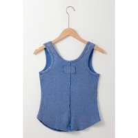 Sky Blue Mineral Wash Ribbed Notch Neck Tank Top - L thumbnail