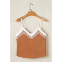 Khaki Chevron Color Block Spaghetti Straps Tank Top - L thumbnail