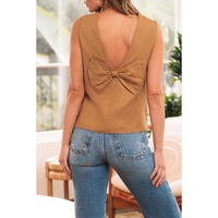 Desert Gold Bowknot V Cut Backless Cotton Tank Top - L thumbnail