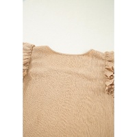 Smoke Gray Ruffled Tiered Sleeve Square Neck Textured Top - L thumbnail